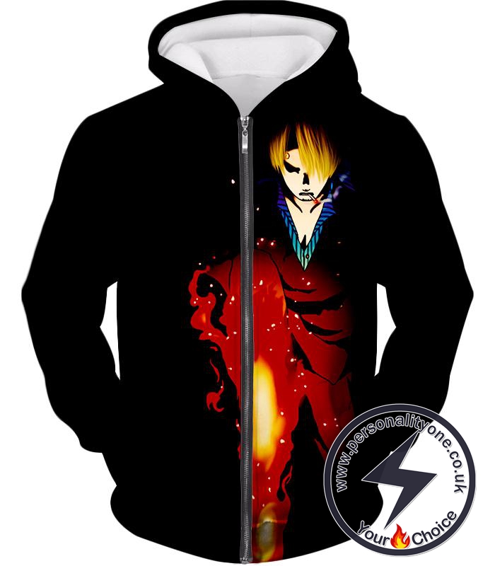 One Piece Black Leg Sanjis Diable Jambe Awesome Action Black Zip Up Hoodie